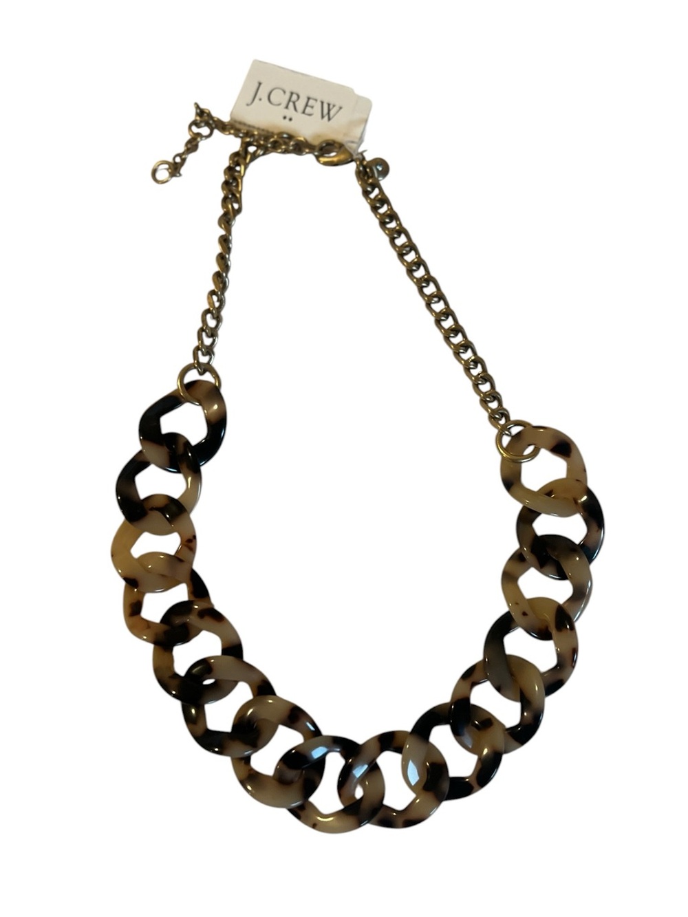 J. Crew Tortoiseshell Resin Acrylic Chain Link Necklace Gold Accent - NWT - Picture 2 of 5